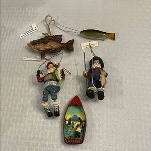 Christmas Fishing Themed Ornaments Set of 5 for the Fisherman in your Life.